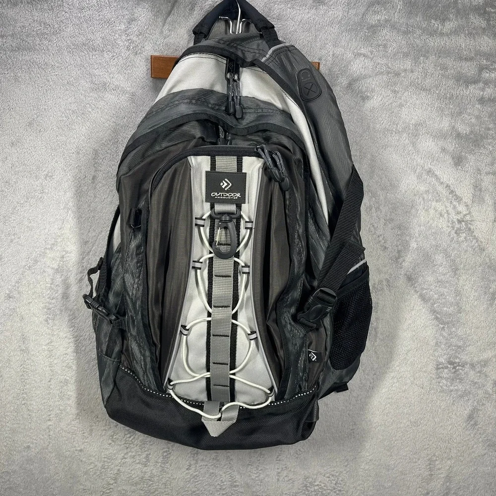 Outdoor Products Backpack Unisex OS Gray Black Hiking School Bungee Multi-Pocket